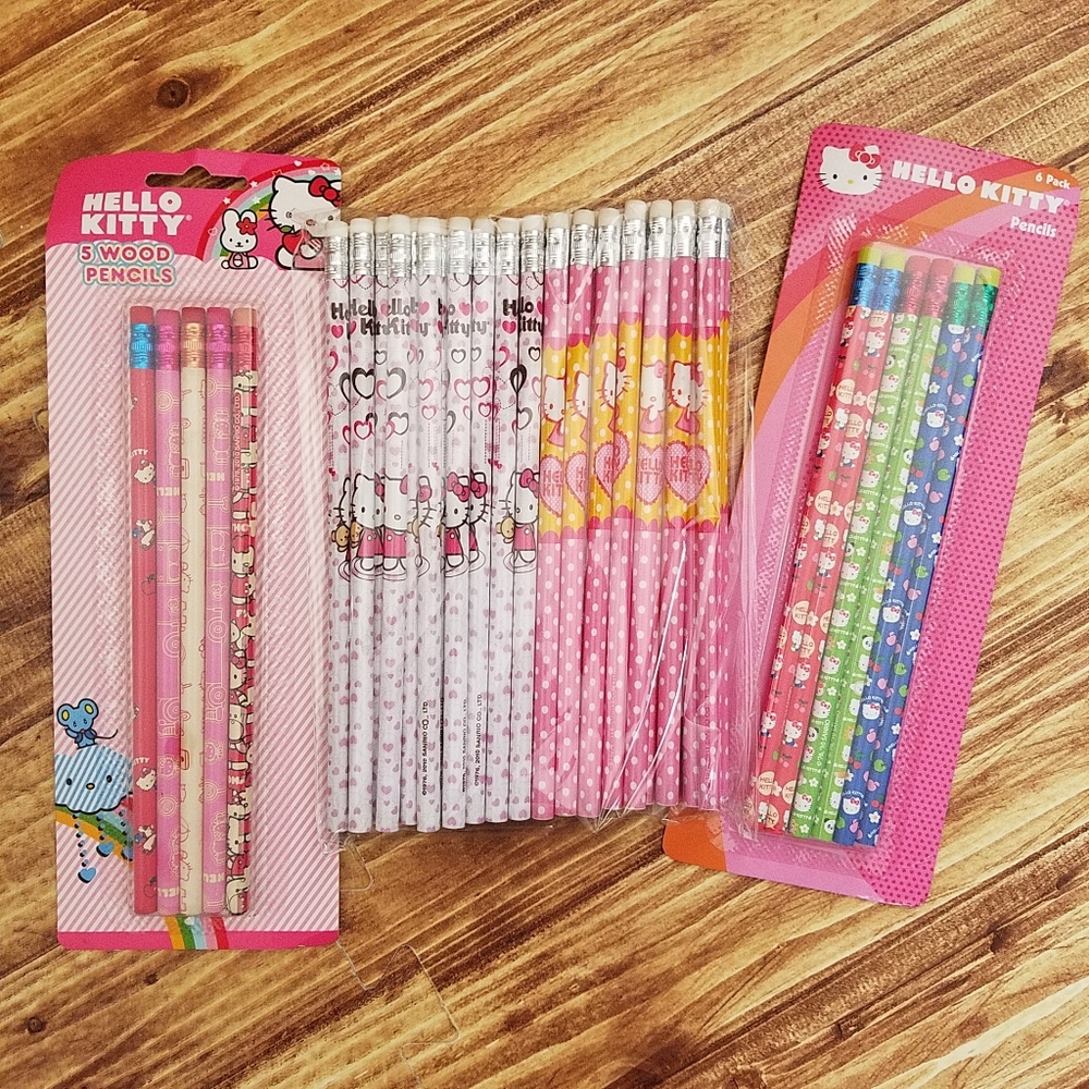 Hello Kitty Pink Wood Pencil Set Lot Sanrio